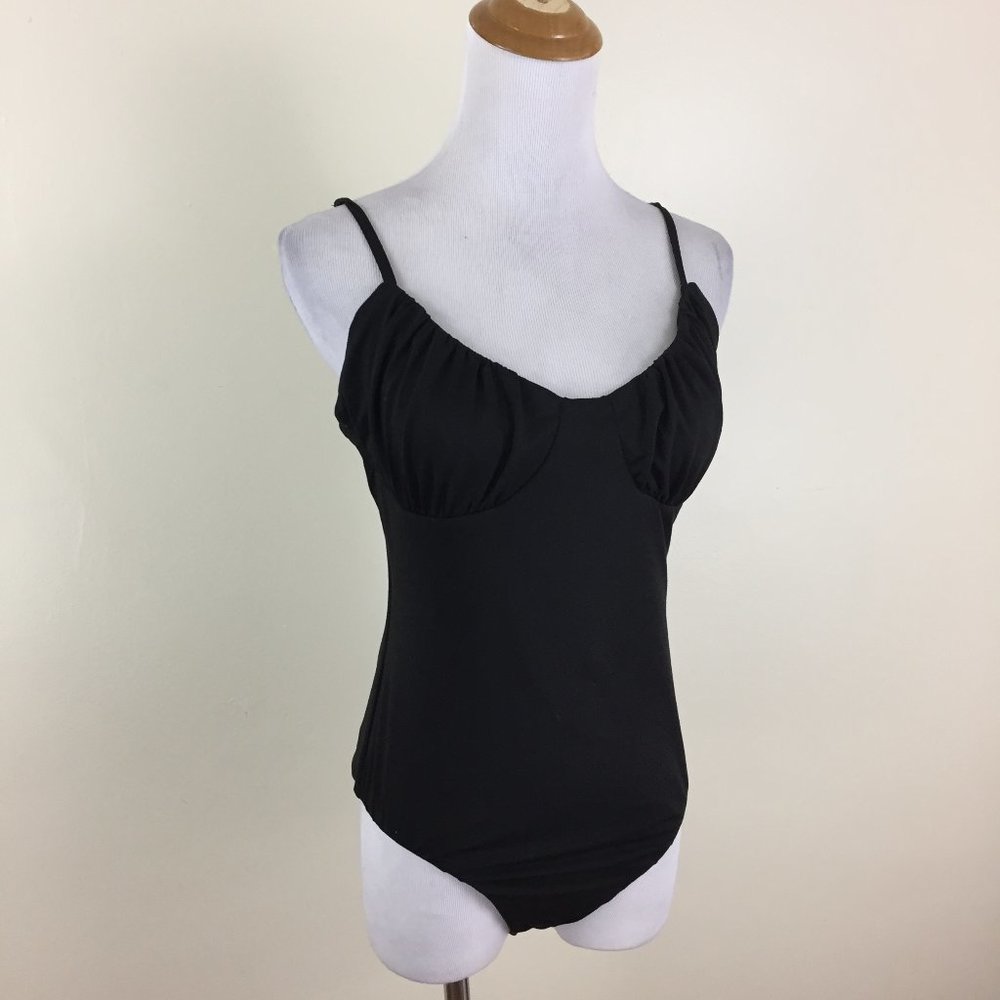 PRINCESS POLLY Black Ruching 2Ply Cotton Stretch One Piece Bodysuit